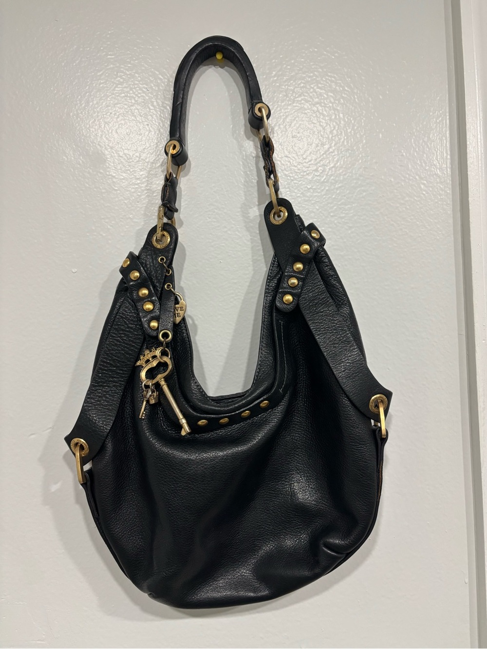 juicy couture Black Leather gold studded Hobo Bag with Gold hardware